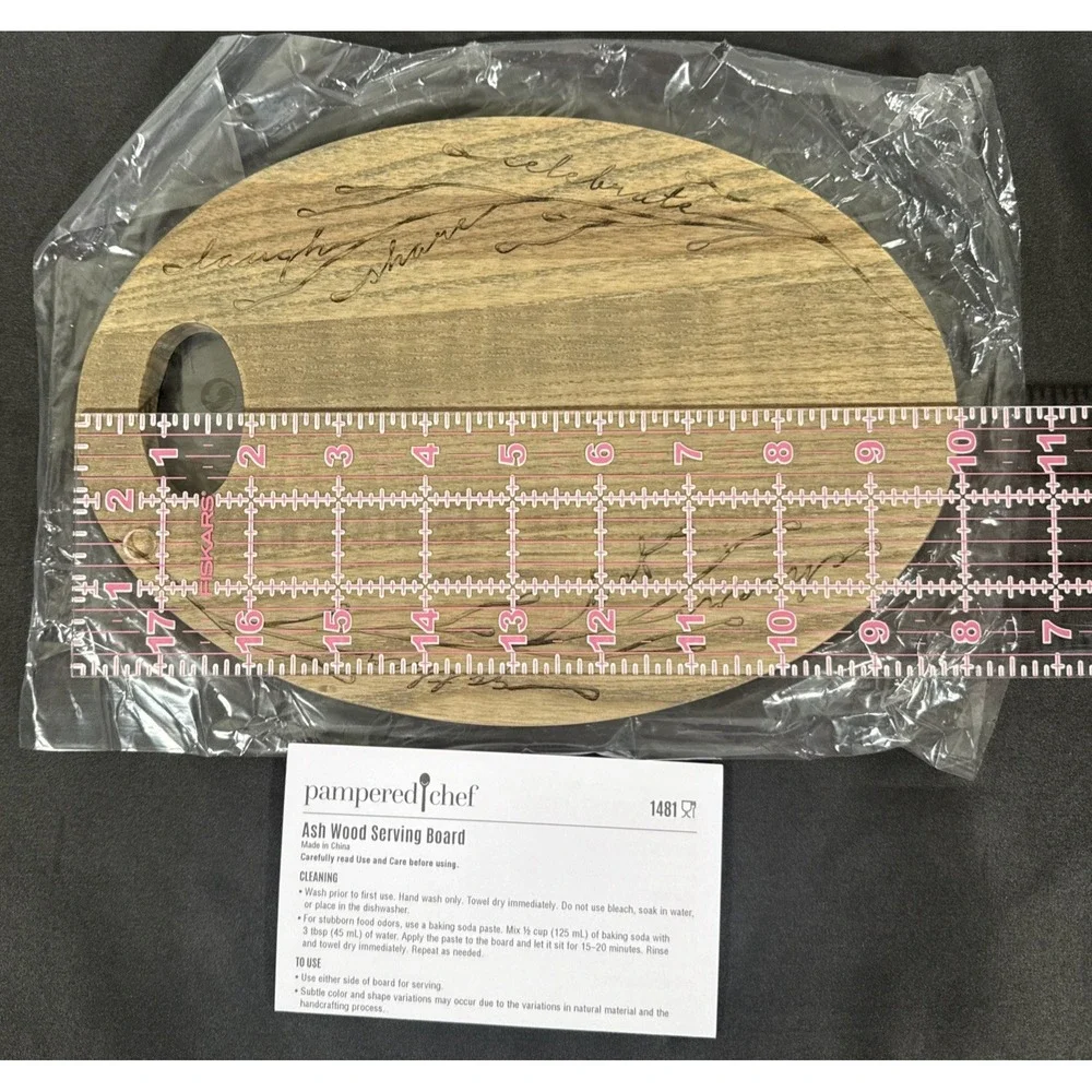 Pampered Chef Ash Wood Serving Board Set Brown Etched Charcuterie 1481 1483